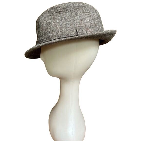 Vintage 70’s Sears Gray Wool Poly Tweed Fedora Hat Unisex Medium 7 - 7 1/8 - Picture 3 of 10